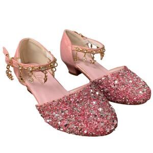 ChuLian Girls Size 12 Pink Silver Sequin Charm Closed Toe 1" Heel Princess Shoes